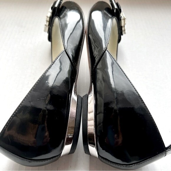 Baldinini Trend Black Patent Leather Jeweled Flats w/ Peep Toe Women EU 35 US 5 - Picture 6 of 15